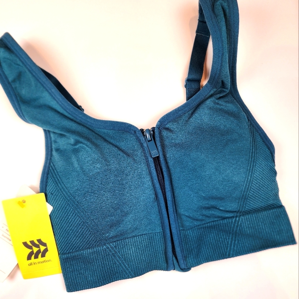 New Workout Sports Bra All in Motion Dusty Blue Gym Top Medium Support Size XS